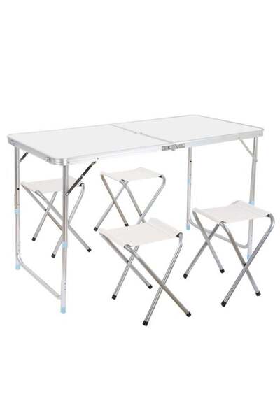 DubaiGallery Portable Folding Camping Table Set with 4 Foldable Stools, Light...
