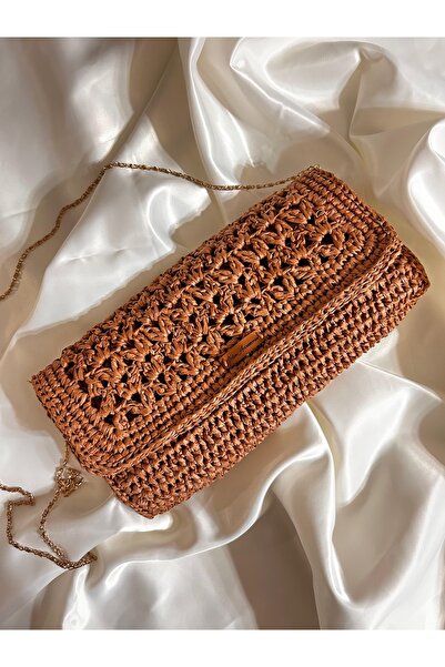 ÖZÜM HOME Rafya ip el yapımı clutch çanta, Rafya ip çanta, Kâğıt ip çanta