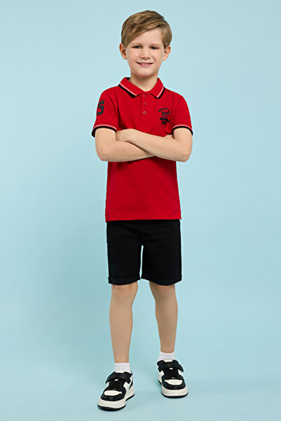 R&B Print Detail Polo T-Shirt with Short Sleeves