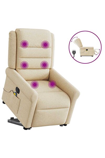 vidaxl Fotoliu electric de masaj rabatabil cu ridicare, crem, textil