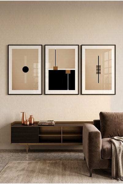sayetablo Modern Alignment - Gerçek Cama Baskı Siyah Alüminyum Metal Çerçevel...