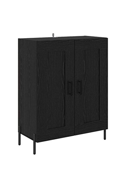 vidaxl Bufet Stejar Negru 69,5 x 34 x 90 cm Lemn Ingineresc și Fier