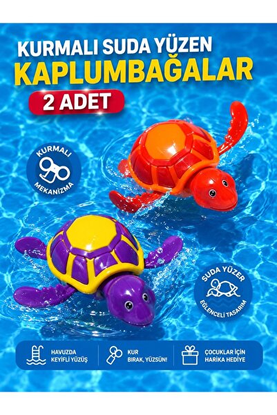 LRS STORE 2 Adet Kurmalı Suda Yüzen Oyuncak Kaplumbağa Çocuk Bebek Banyo Oyun...