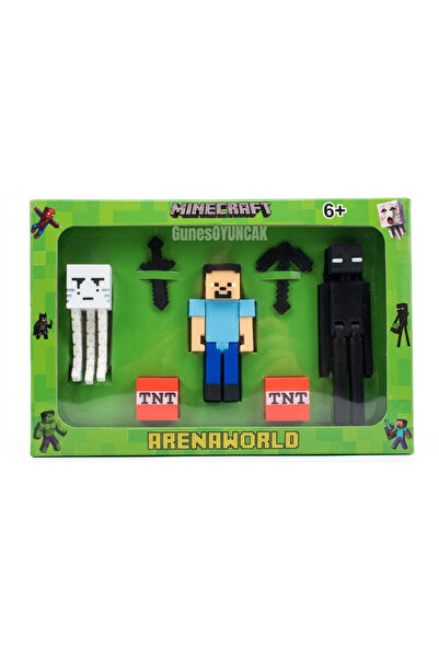 Go Minecraft 3'lü Arena WORLD oyuncak figür set 7 parça Steve , Enderman , Gh...