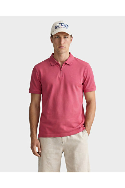 Gant Erkek Kırmızı Regular Fit Yarım Fermuarlı Baskılı Polo Yaka T-Shirt