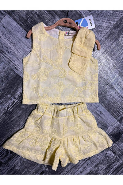 Kidmark Çocuk Modası Girl's Yellow Set with Ribbon Detail Shorts