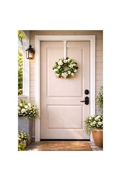 SHOPIENS Decorative Spring Wreath with White Flowers and Green Leaves for Doo...