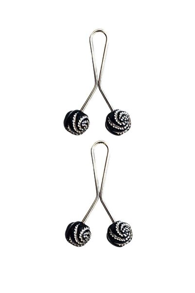 Mestore 2 Pieces Hijab Scarf and Shawl Clip Black Patterned