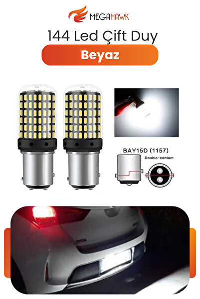 MEGAHAWK 144 LED Çift Duy Beyaz LED Ampul BAY15D 1157 Stop Park Geri Vites Ay...
