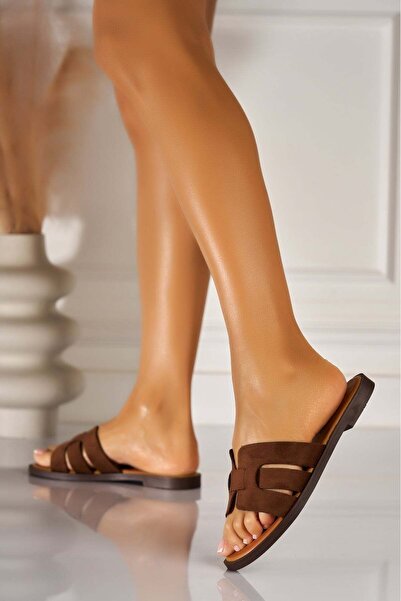Joana Reylen Brown Faux Suede Slides Size 39