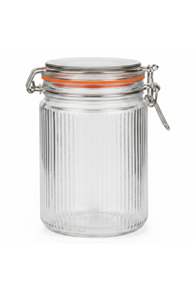 Nautilus Ribbed Glass Clip Jar — 1300 ml | Airtight Storage Canister with Wir...