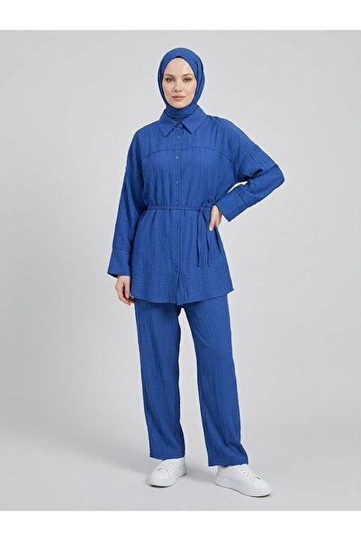 Lunsera Store طقم روبا ديتيل فراولة مع بنطلون - نيلي