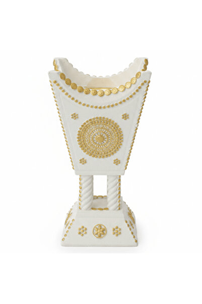 AKDC Cream & Gold Chalk Incense Burner | Arabic Majlis Bakhoor Holder | 16×7 cm