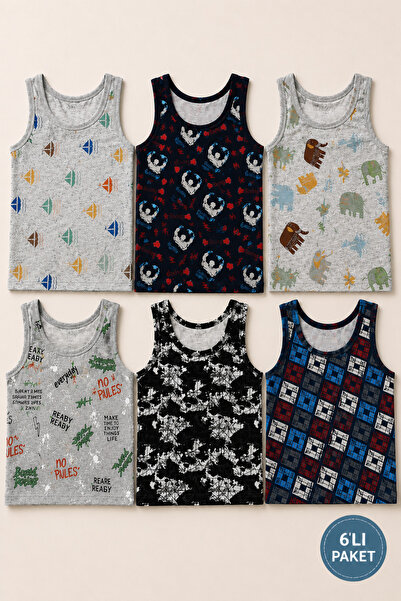 LUNNÓ Set of 6 Boys' Colorful Undershirts with Cotton Straps