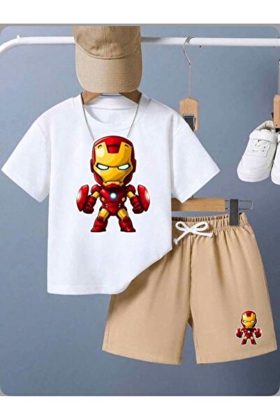 VESTIR BIEN Gornji deo beli, donji deo bež, dečji letnji set sa IRON printom