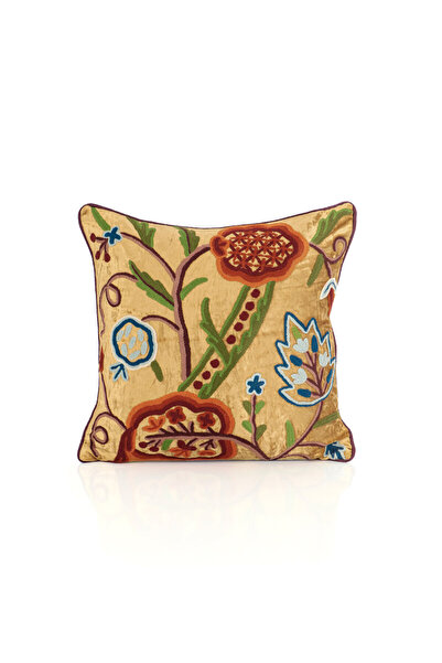 Bursa İpek Gold Embroidered Velvet Throw Pillow