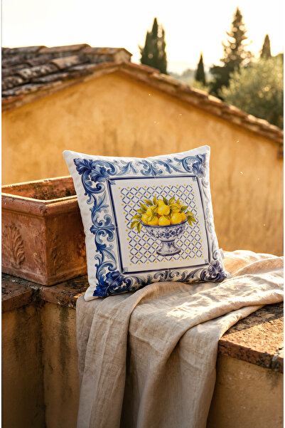CANİLA Ciao Patterned Limoncello Square Throw Pillow Cover 43 X 43 cm Double-...