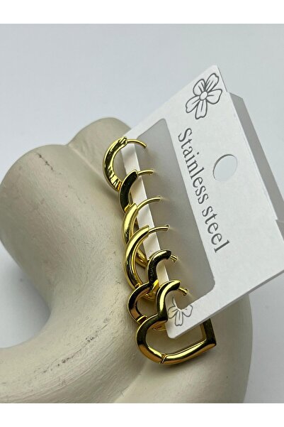 BİJU YILMAZ 26clk75 gold heart shaped steel hoop earring set