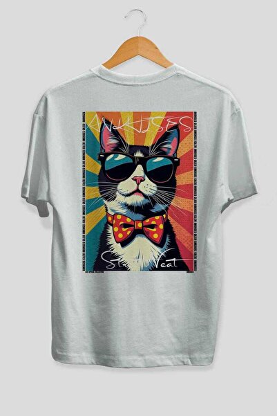 Ankhises 37 Cats for the Sake of Cat Love Printed White Oversize T-Shirt 100%...