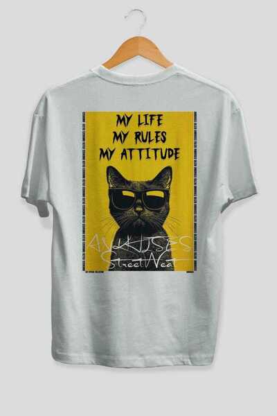 Ankhises For the Love of Cats 112 Cat Printed White Oversize T-Shirt 100% Cot...