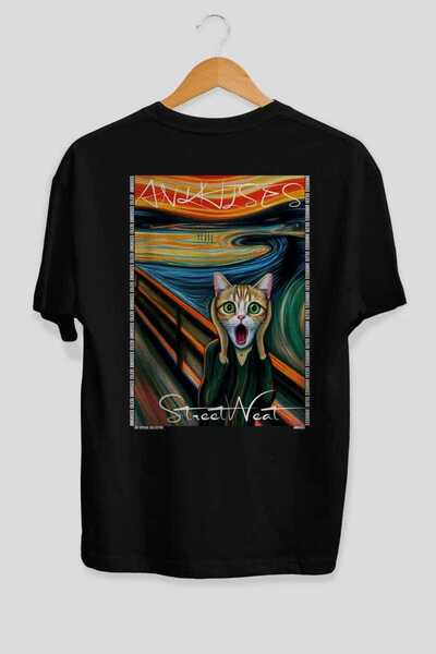 Ankhises 25 Cats for the Sake of Cat Love Printed Black Oversize T-Shirt 100%...