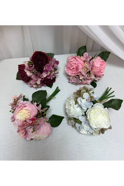 OEM Buchet 3 Bujori Cu Hortensie Legati Crem-Roz