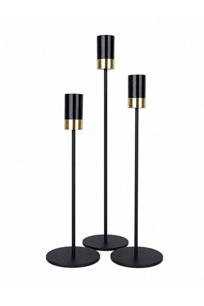 OEM Black Metal Cylindrical Candle Holder 3/ Top Bottom Set
