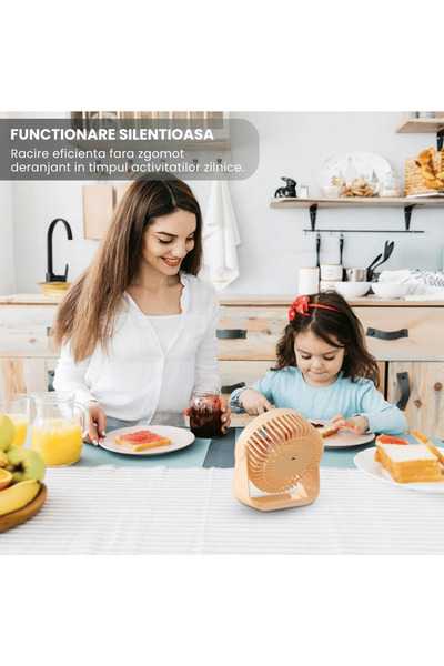 Sunix Ventilator Portabil USB FN 08, by ONSG®, Mini Ventilator Reincarcabil, Ventilator Birou, 3 Trepte Viteza, Racire Puternica 5W, Ventilator Desktop Compact, Alimentare USB, ABS, Galben