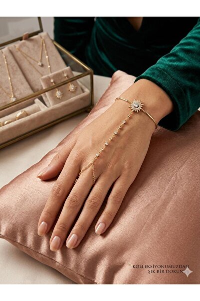 JEWELRY Işıltılı Zirkon Taşlı Güneş Tasarımlı Kadın Şahmeran