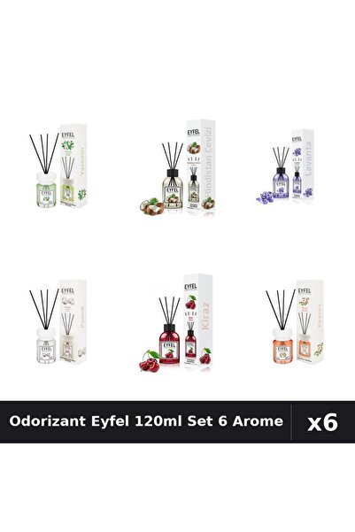 Eyfel Set 6 Odorizante Camera Betisoare 120ml - Iasomie, Lavanda, Cirese, Bumbac