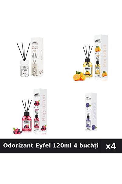Eyfel Set 4 Odorizant Cameră cu Bețișoare 120ml - Bumbac, Portocală, Fructe d...