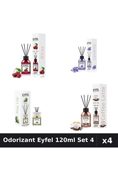 Eyfel Set 4 Odorizant Camera Betisoare 120ml - Cafea, Cireșe, Lavandă, Lacram...