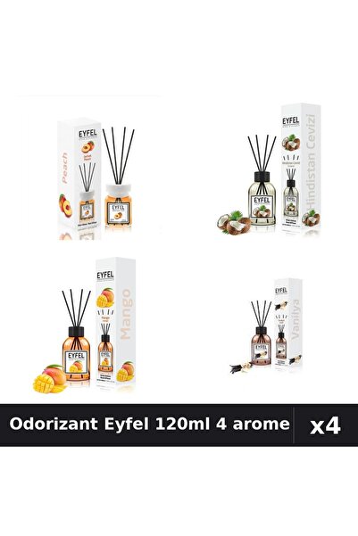 Eyfel Set 4 Odorizant Camera Betisoare 120ml - Piersică, Nucă Cocos, Mango, V...