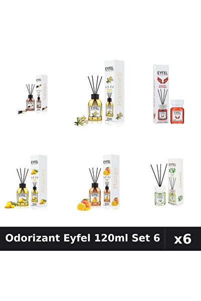 Eyfel Set 6 Odorizante Camera Betisoare 120ml - Vanilie, Mango, Iasomie, Ananas