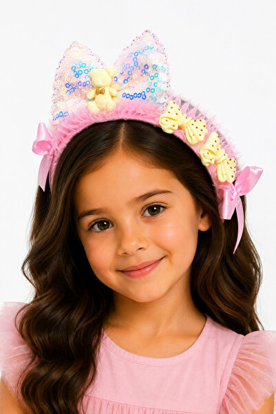 MakeWell Colorful Girl's Pink Bow Crown with Glittering Ribbon Stylish Hair C...