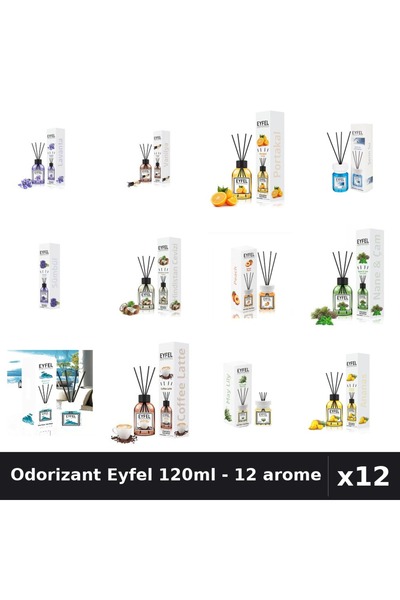Eyfel Set 12 Odorizante Camera Betisoare 120ml - 12 Arome Asortate, Parfum In...