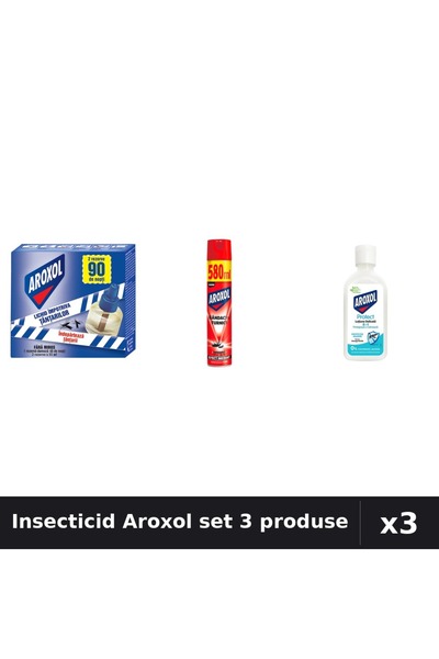 Aroxol Set 3 Insecticid - Aparat 45 nopți, Spray 580ml, Loțiune 85ml - Protec...