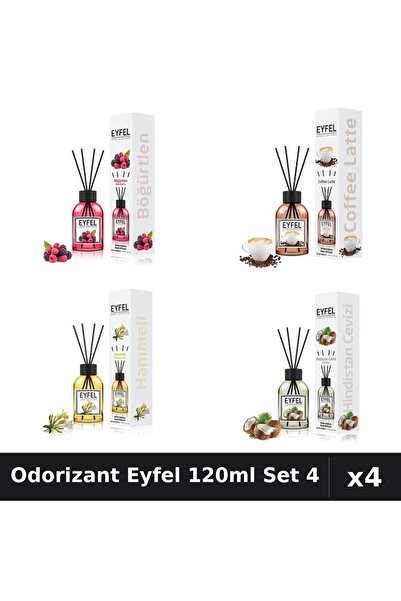 Eyfel Set 4 Odorizant Camera Betisoare 120ml - Cafea, Fructe Pădure, Nucă Cocos