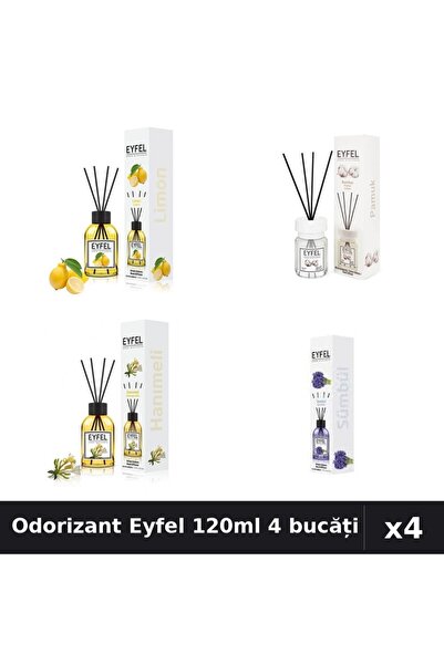 Eyfel Set 4 Odorizant Camera Betisoare 120ml - Lămâie, Bumbac, Zambile, Mâna ...