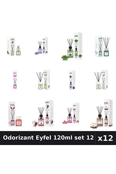 Eyfel Set 12 Odorizant Camera Betisoare 120ml - 12 Arome Asortate, Parfum Intens