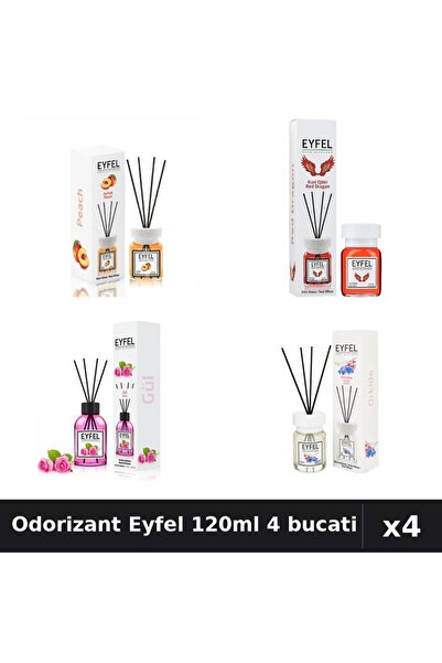 Eyfel Set 4 Odorizant Camera Betisoare 120ml - Piersica, Red Dragon, Trandafi...