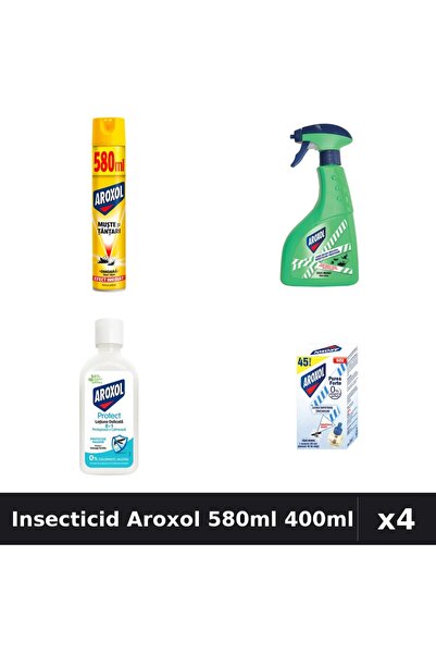 Aroxol Set 4 Insecticid 580ml + 400ml - Spray, Loțiune Repelent, Aparat Electric