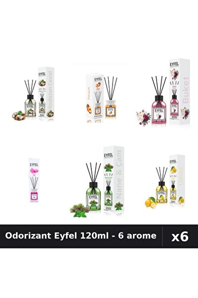 Eyfel Set 6 Odorizante Camera Betisoare 120ml - Nuca Cocos, Piersica, Bouquet...