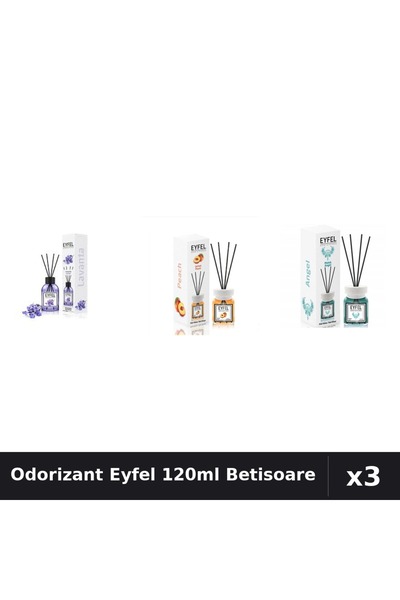 Eyfel Set 3 Odorizant Camera Betisoare 120ml - Lavanda, Piersica, Angel