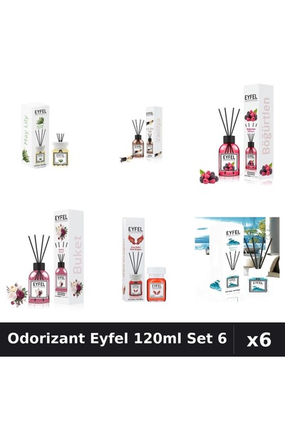Eyfel Set 6 Odorizante Camera Betisoare 120ml - Lacramioare, Vanilie, Fructe,...