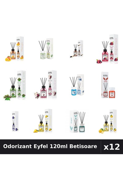 Eyfel Set 12 Odorizant Camera Betisoare 120ml - 12 Arome Asortate, Parfum Intens