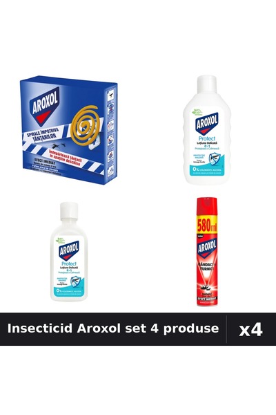 Aroxol Set 4 Insecticid - Pastile, Loțiune 200ml, 85ml, Spray 580ml - Protecț...