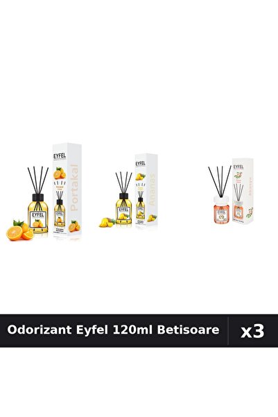 Eyfel Set 3 Odorizant Camera Betisoare 120ml - Portocala, Ananas, Acacia