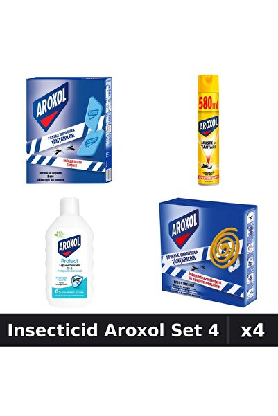 Aroxol Set 4 Insecticid - Spray 580ml, Pastile 30+10 buc, Loțiune 200ml - Pro...