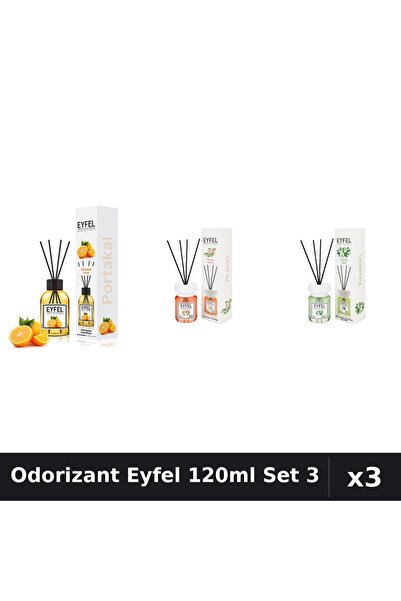 Eyfel Set 3 Odorizant Cameră Betișoare 120ml - Portocală, Acacia, Iasomie